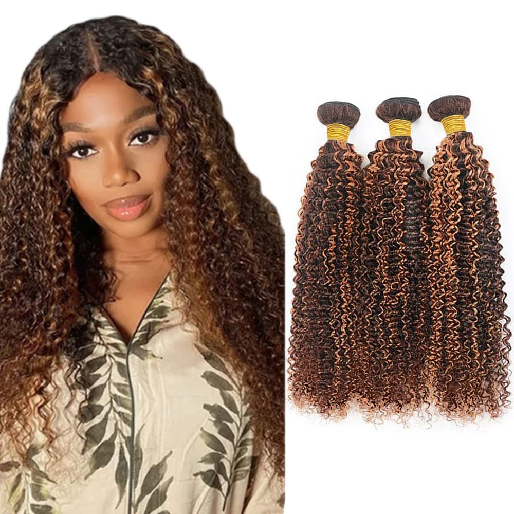26 26 26 Inch P4/30 Bundle Highlight Kinky Curly Bundles Human Hair Unprocessed Virgin Hair 3 Bundles Two Tone Brown Mixed With Light Brown Bundle 300g