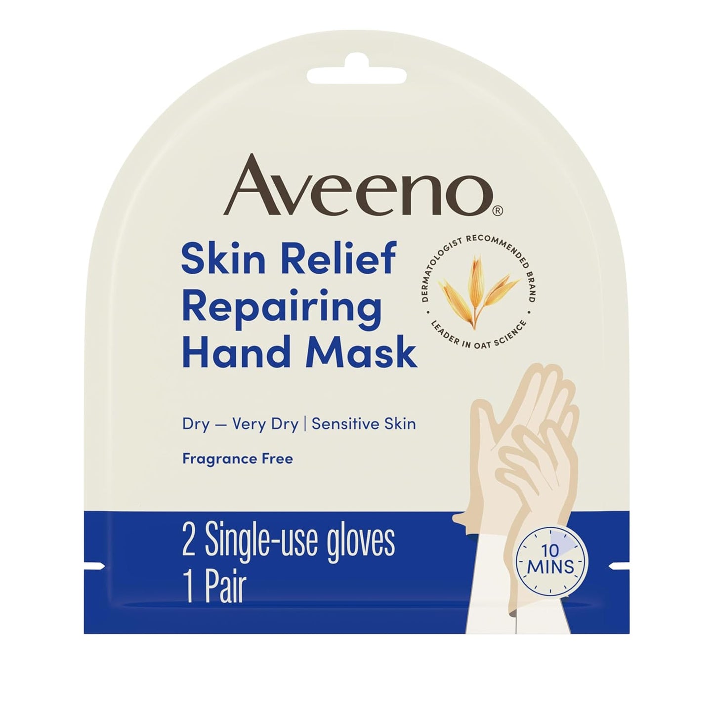 Aveeno Skin Relief Hand Mask - Moisturizing Gloves with Triple Oat & Shea Butter for Very Dry Skin | Fragrance-Free, 1 Pair