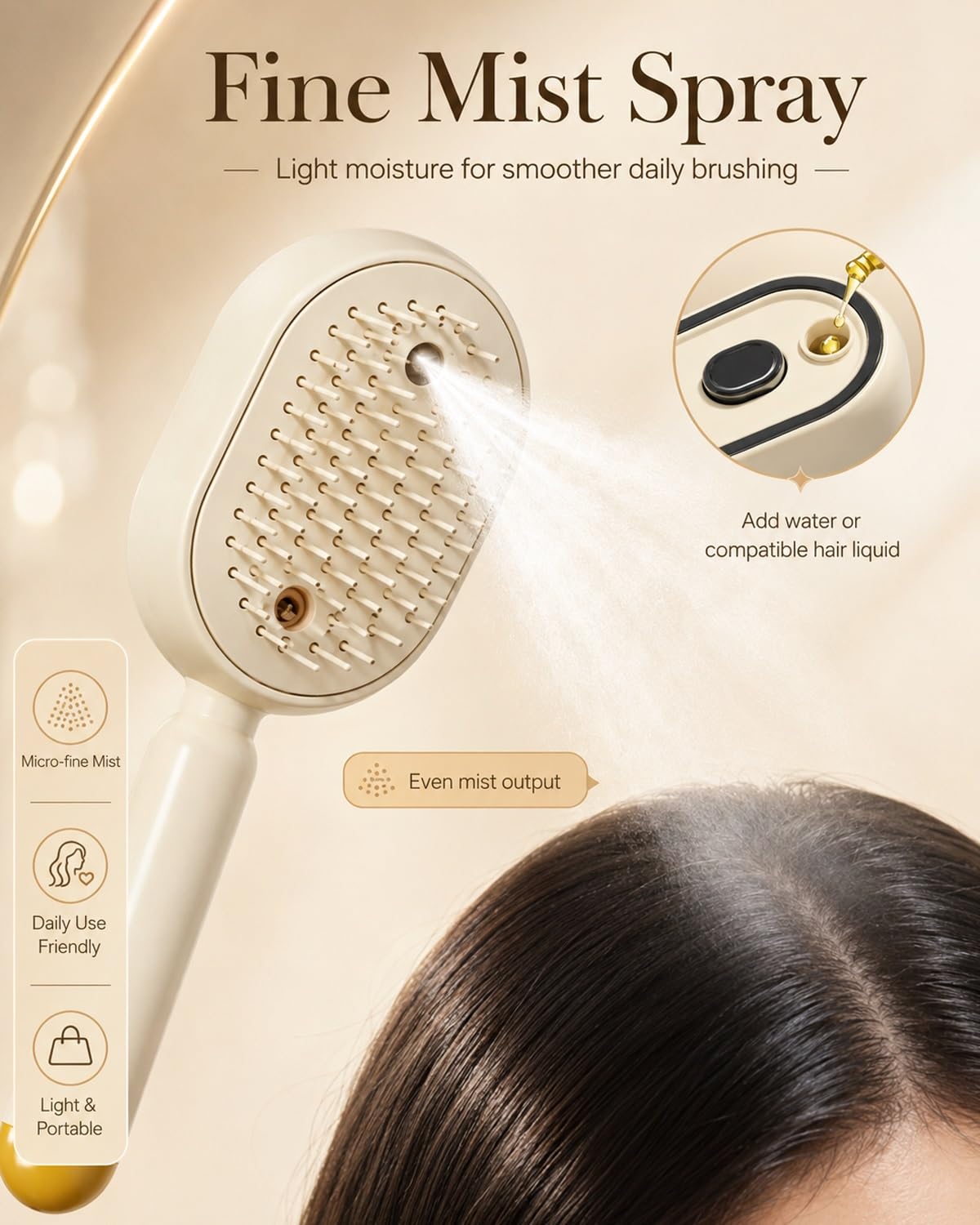 Electric Spray Massage Hair Brush 3 In 1 Self Cleaning Steaming Air Cushion Comb Mist Spraying Water Steam Handheld Hairbrush Steamer Liquid Misting Built Essential Oil Mister Wet Frizz