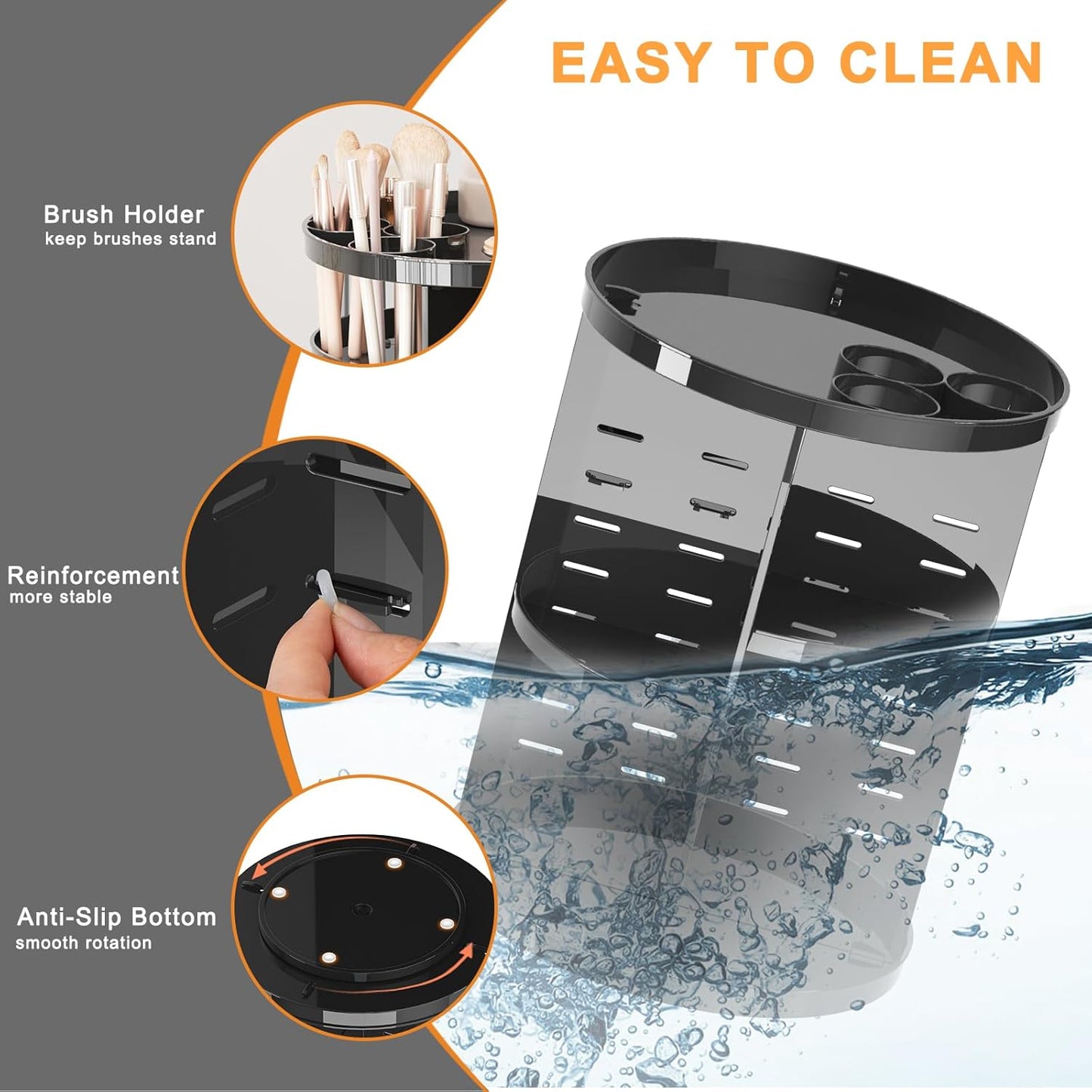 Rotating Makeup Organizer - DIY 8-Layer Spinning Skincare Storage | Multi-Function Vanity Display Case with Brush Holder & Perfume Tray - Black