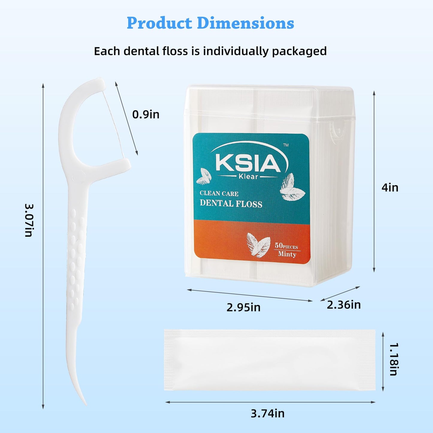 KSIA Klear Mint Dental Floss Picks, 50 Count Tooth Picks Flossers, Dental Floss Cleaner, Dental Flossers for Family, Keep Teeth Clean, Remove Food and Plaque, with 1 Portable Case