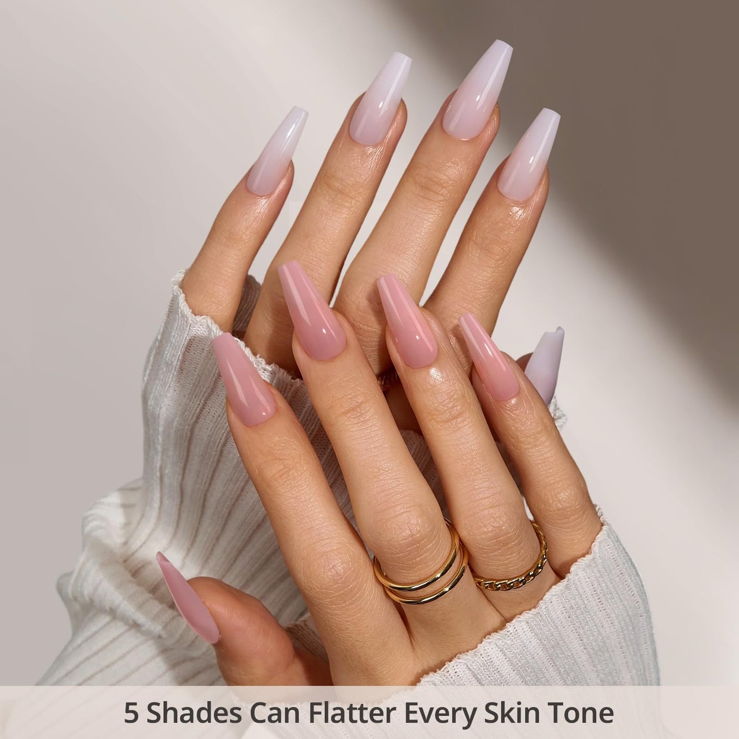 BTArtboxnails XCOATTIPS Bare 5-Shade Nude Press On Nails, Long Coffin