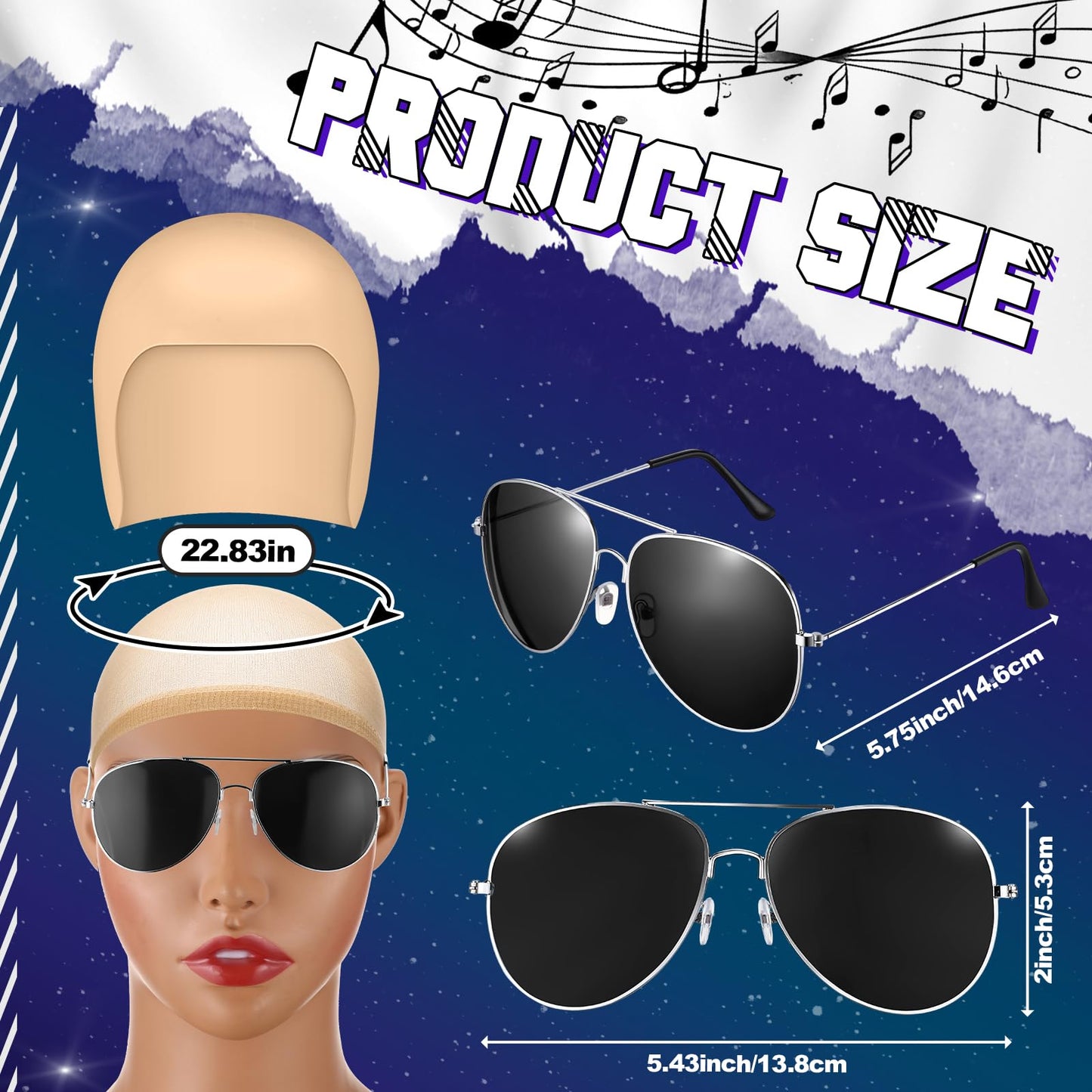 Mepase 6 Pcs Halloween Bald Head Cap with Glasses Bald Wig Cap Party Costume Accessories for Adults Women Men Cosplay(Smooth,Classic)