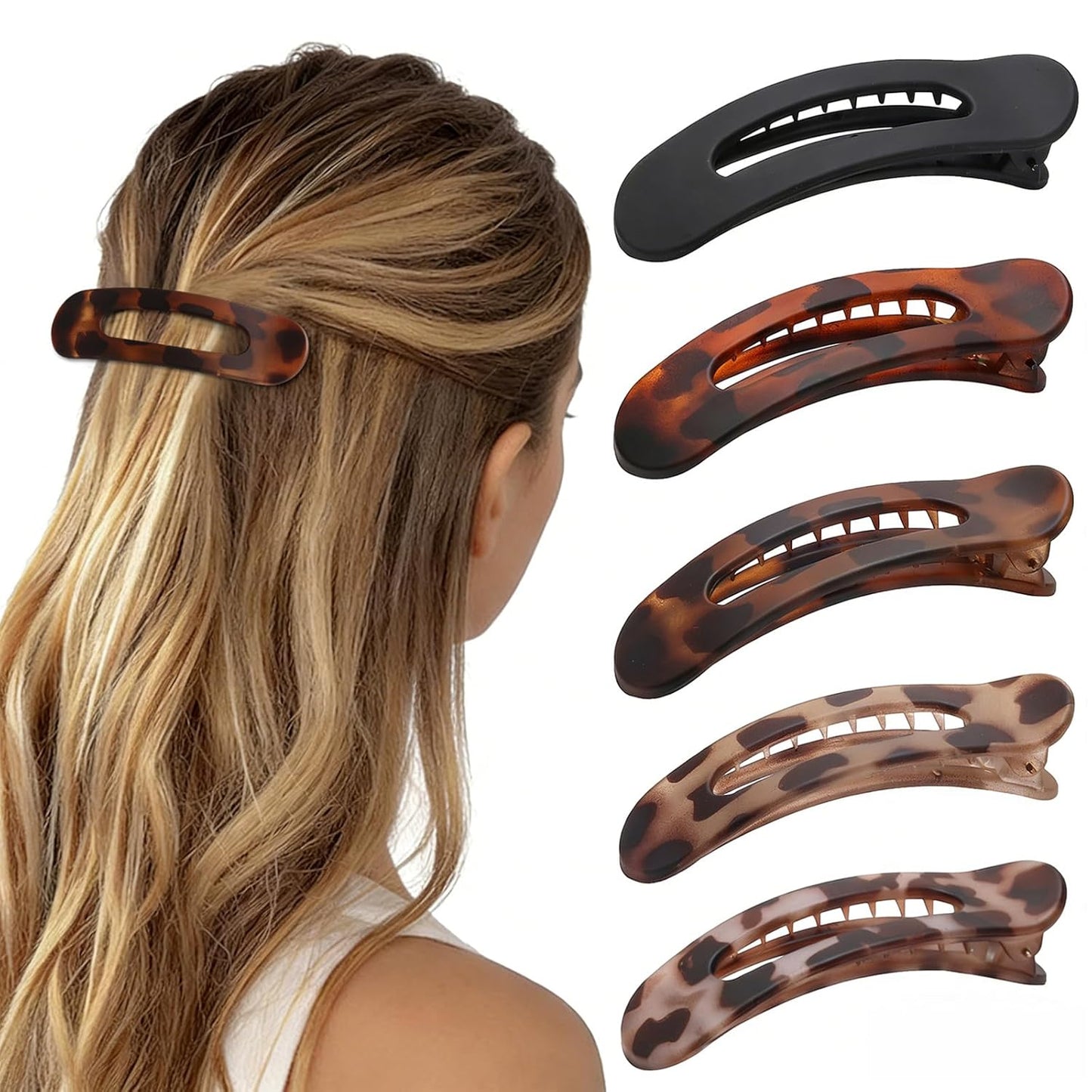 Flat Hair Clips - 5 Pcs Medium Lay Flat Claw Clips for Women | Strong Hold Non-Slip Matte Hair Claws for Thick & Thin Hair