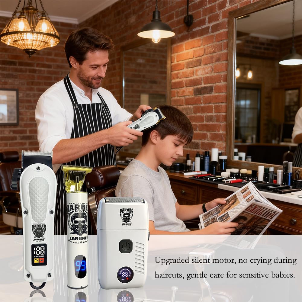 LARGNERSHAVER Hair Clippers for Men, Clippers and Trimmers Set, Barber Clippers, Electric Hair Trimmer with Box, Gifts for Men (White-3in1)