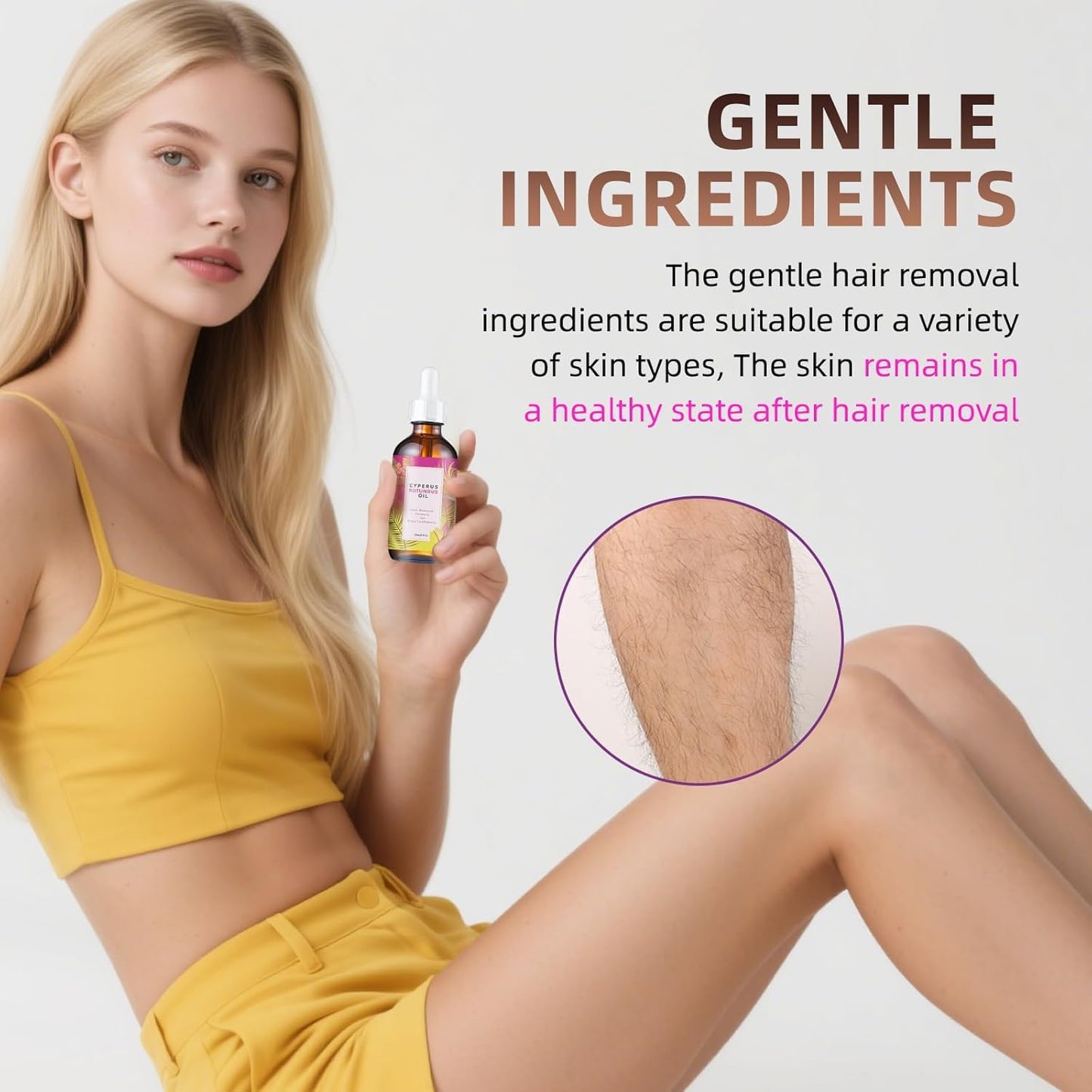Natural Hair Removal Oil - Cyperus Rotundus Oil for Slower Hair Growth | 60ml for All Skin Types
