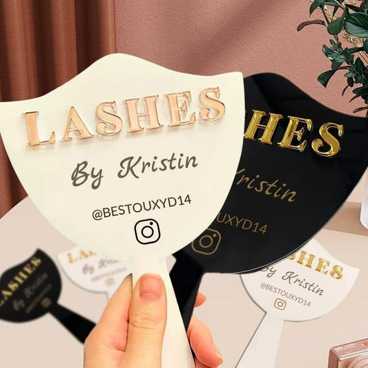 OPLOJUEAEW Personalized Lash Mirror Custom Eyelash Photo Prop Personalised Acrylic Handheld Lash Mirror with Name Gift for Beauty Girls Technician (Color01)