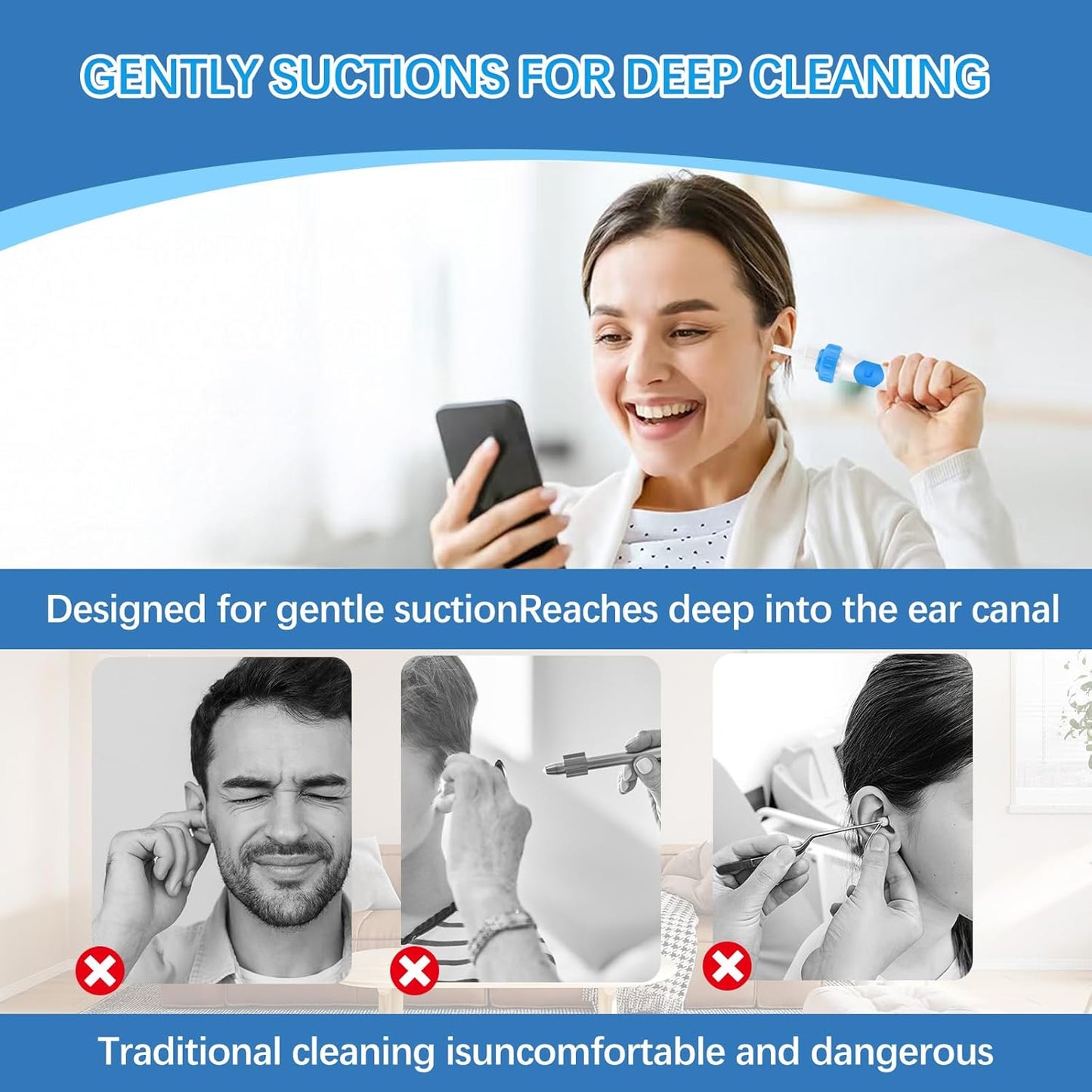 Electric Ear Wax Removal Tool - Vibration Suction & Soft Silicone Tips | Portable Case Included