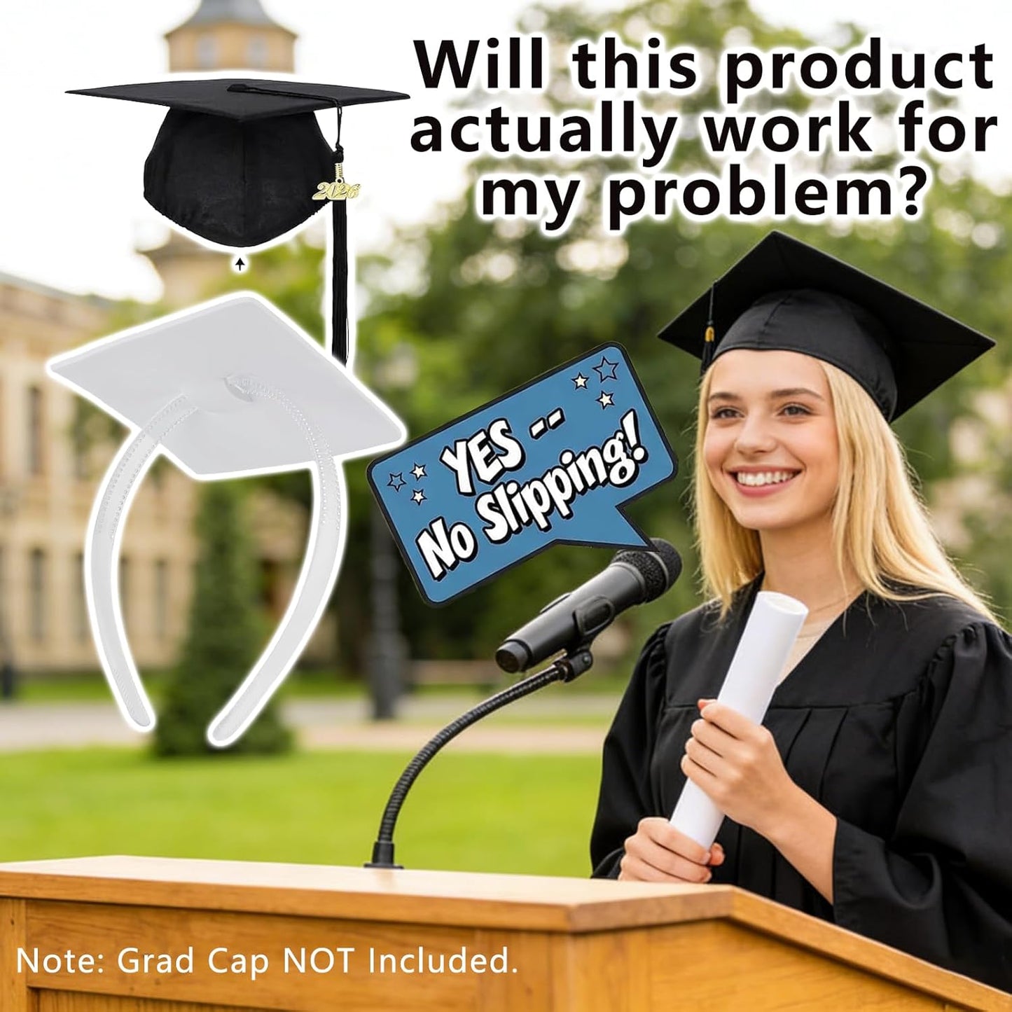Graduation Cap Headband for Women - Firm Anti-Fall Hairband | Clear (2pcs)