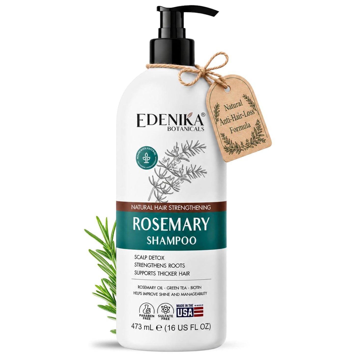 Rosemary Oil Shampoo - Biotin Formula for Thinning Hair | Sulfate-Free, Organic, 16 fl oz