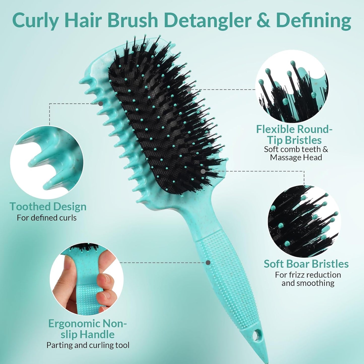 Curl Defining Brush - Curly Hair Detangler for Effortless Styling | Reduces Frizz on All Hair Types