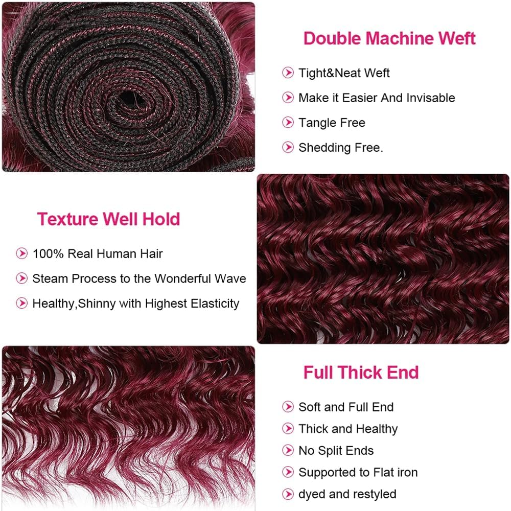Burgundy Wet and Wavy Human Hair Bundles 99J Red Bundle 20 22 24 Inch 150g Brazilian Virgin Hair 3 Bundles Burgundy Water Wave Bundle
