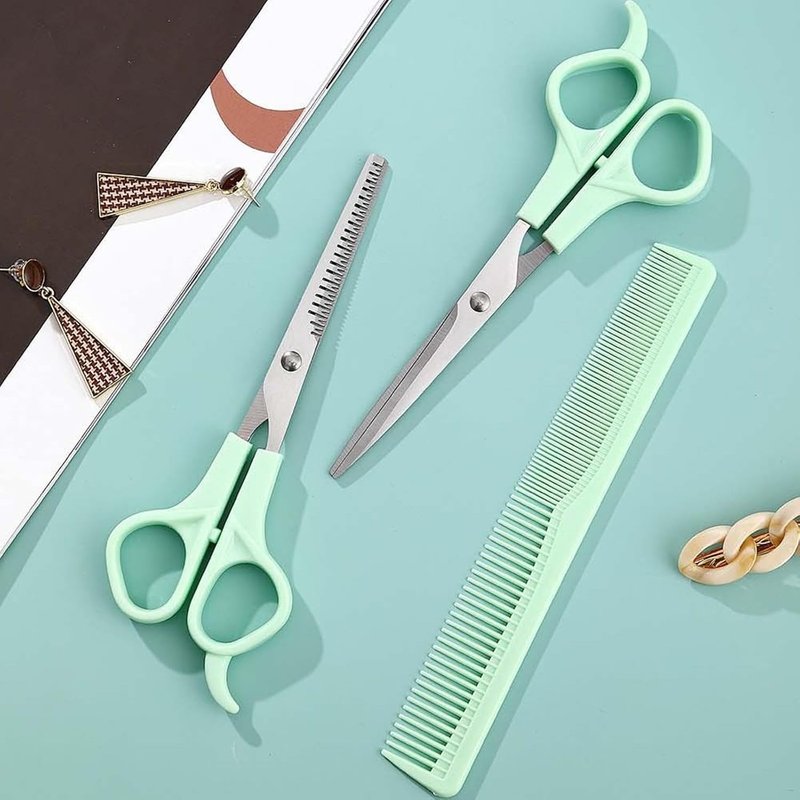 Hair Cutting Shears Set - Professional Stainless Steel Shears & Thinning Scissors Kit | 6.7 Inch | Green