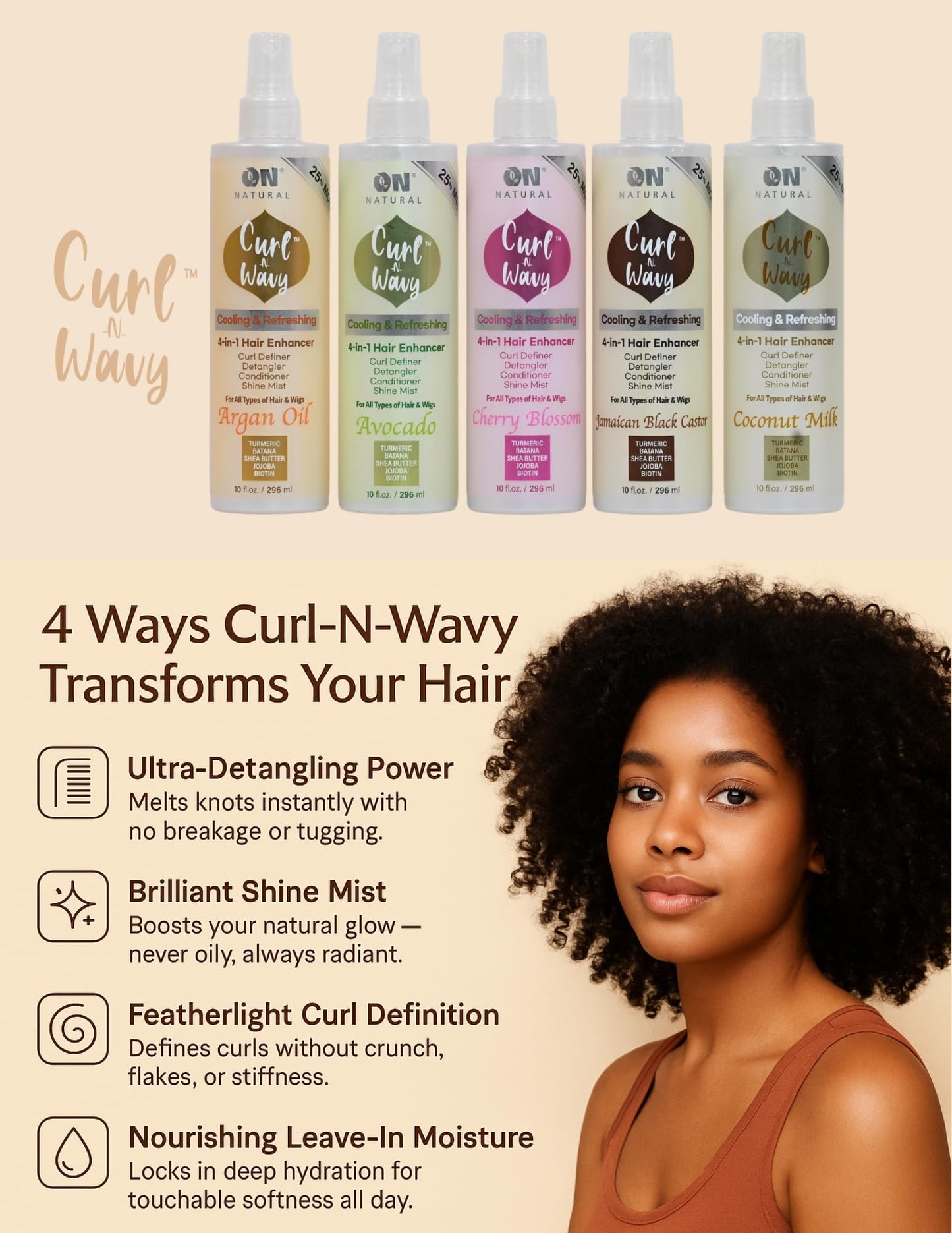 On Natural Curl-N-Wavy 4-in-1 Hair Enhancer For All Hair Texture [Jamaican Black Castor] 10 OZ