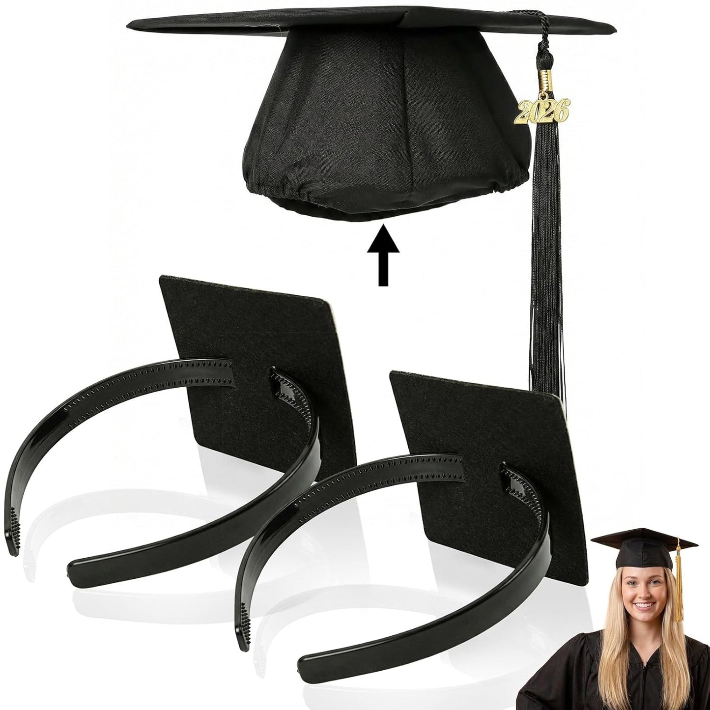 Graduation Cap Headband - 2 Pcs Clear Anti-Fall Hair Band | Secure Accessory for Graduates & Students