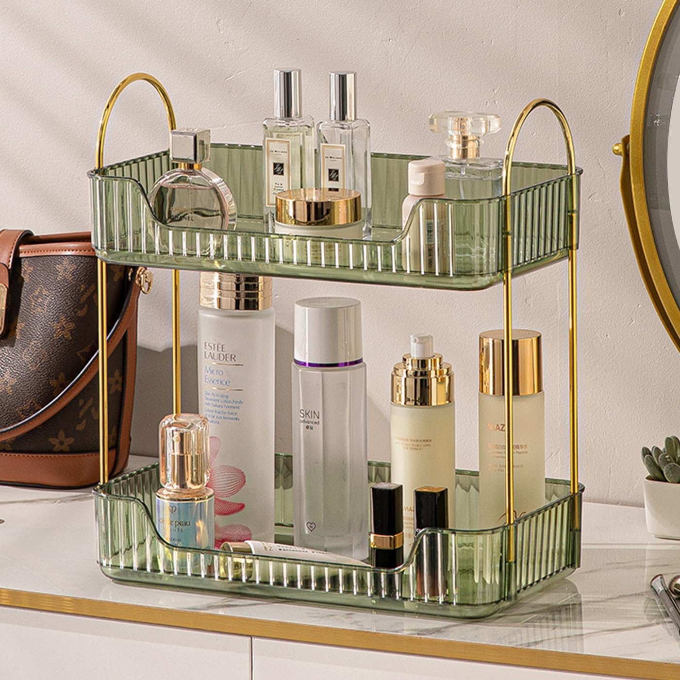 Aveniee Bathroom Counter Organizer - 3 Tier Perfume & Skincare Storage Shelf | Clear Vanity Makeup Tray