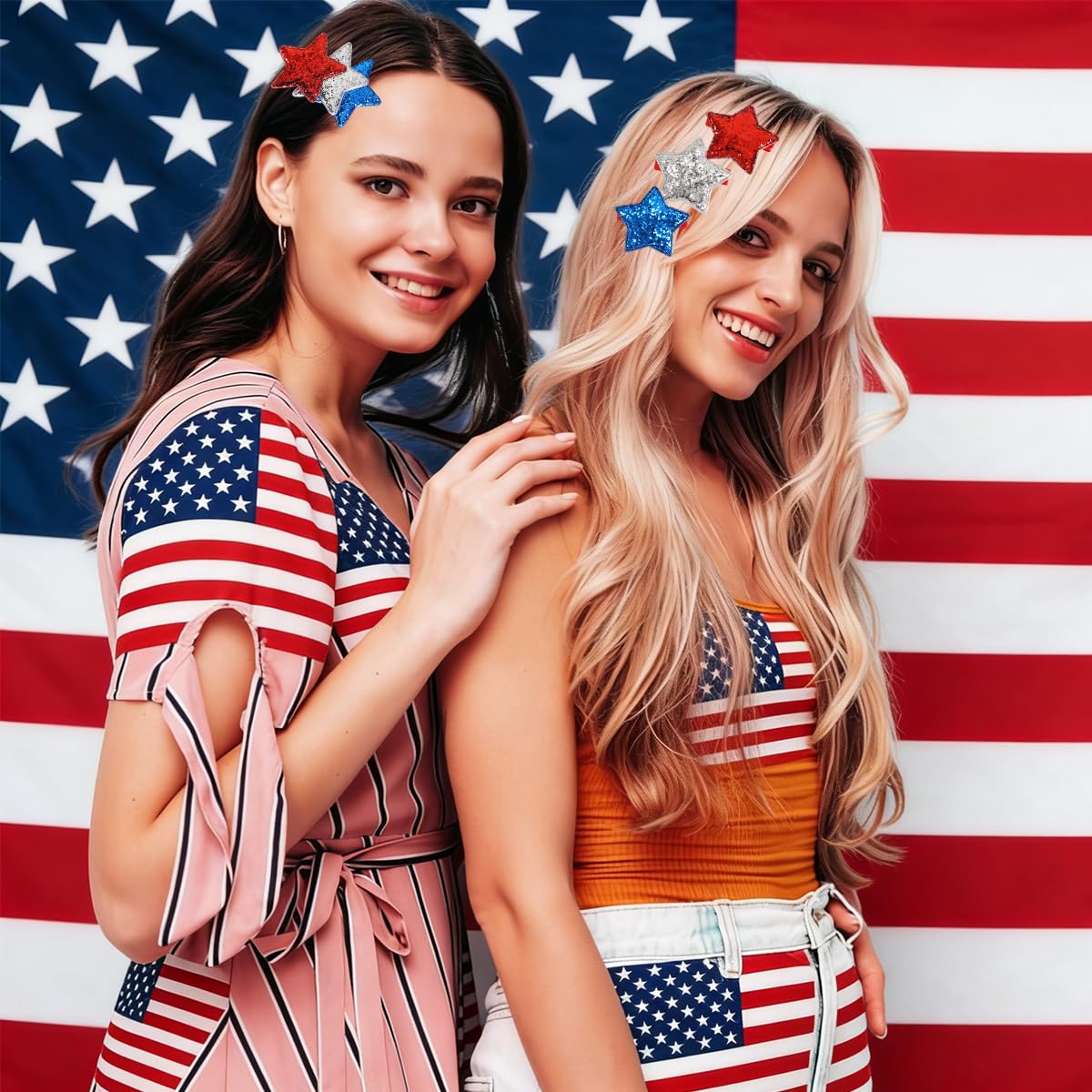 8 Pcs Star Hair Clips 4th of July Glitter Red White Blue Star Y2K Hair Barrettes Non Slip Sparkly Sequin Stars Hair Accessories for Women Girls Independence Day Hair Decoration