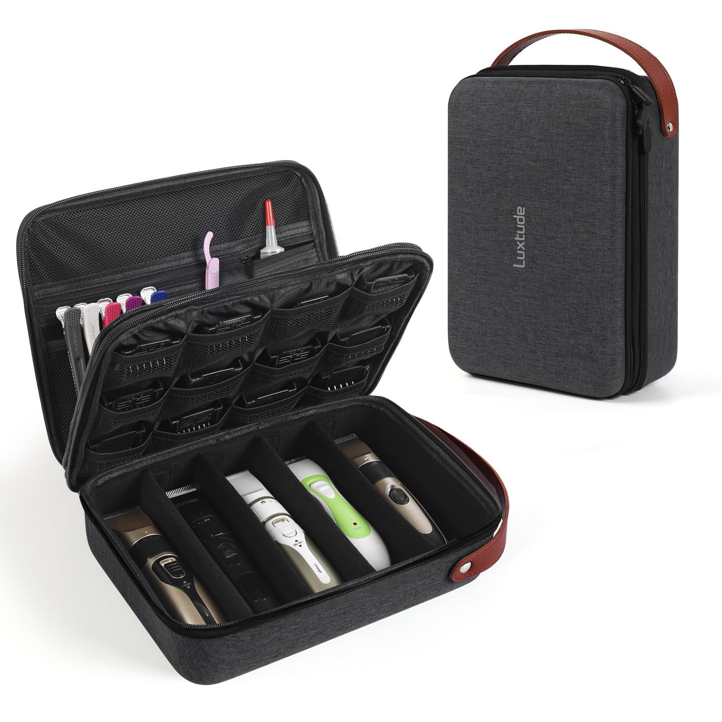 Luxtude Large Barber Case, Hard Barber Bags for Clippers and Supplies, Sturdy Hair Clipper Case for Travel, Clipper and Trimmer Cases for Wahl/Hatteker/Andis Grooming