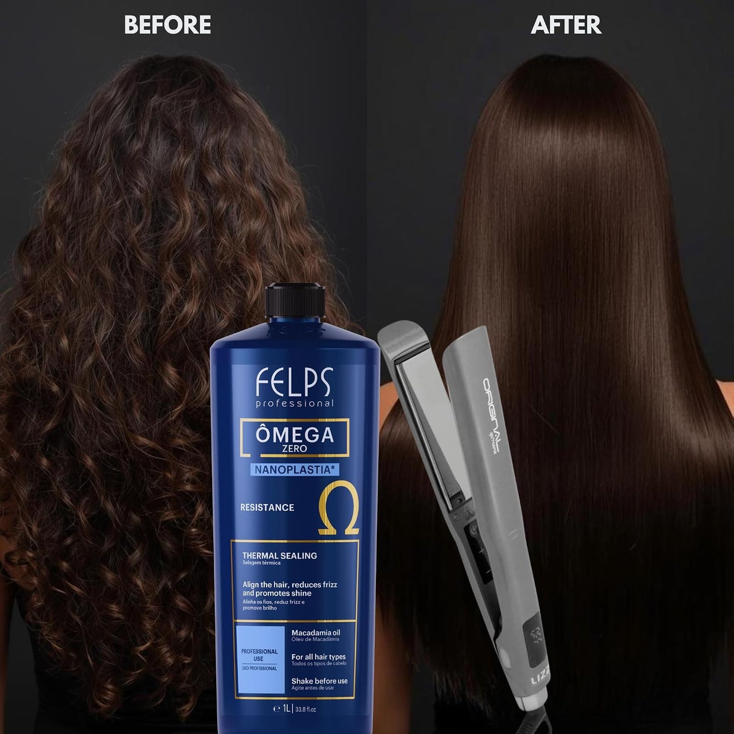 Felps Professional Omega Zero Nanoplastia Thermal Sealing Kit - 33.8 fl oz | Includes Lizz Extreme Flat Iron, 500°F, LCD Display