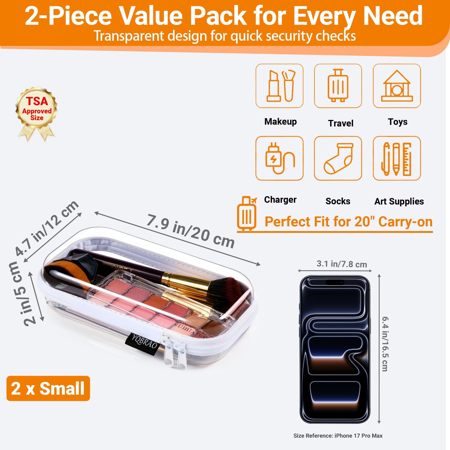 YQBRAO Clear Hard Shell Organizer Set, 2-Pack, White