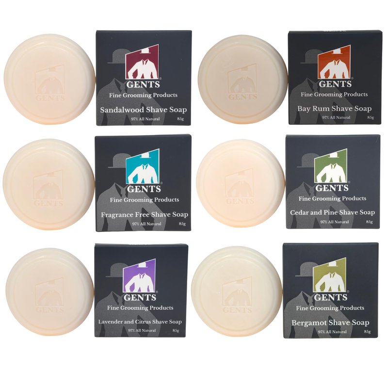 GENTS Men's Shaving Soap 97% All Natural Enriched With Shea Butter and Glycerin, Creates Rich Lather Form (6 Pack Variety)