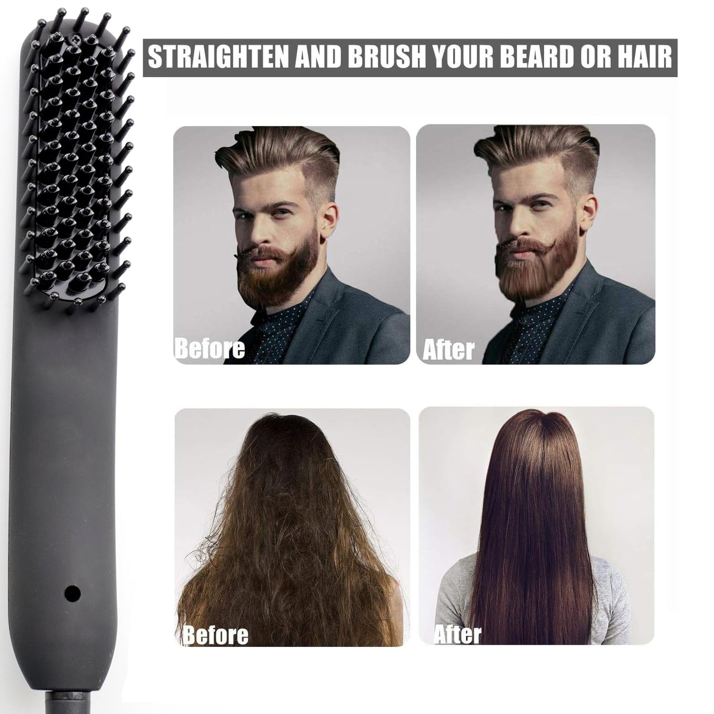 BenRich Beard Straightener for Men, Ceramic Ionic Heated Beard Brush, Anti-Scald, 5 Temp LCD Display, Electric Beard Styler, Travel Home Use, Gifts for Men Husband Birthday, Father's Day, Anniversary