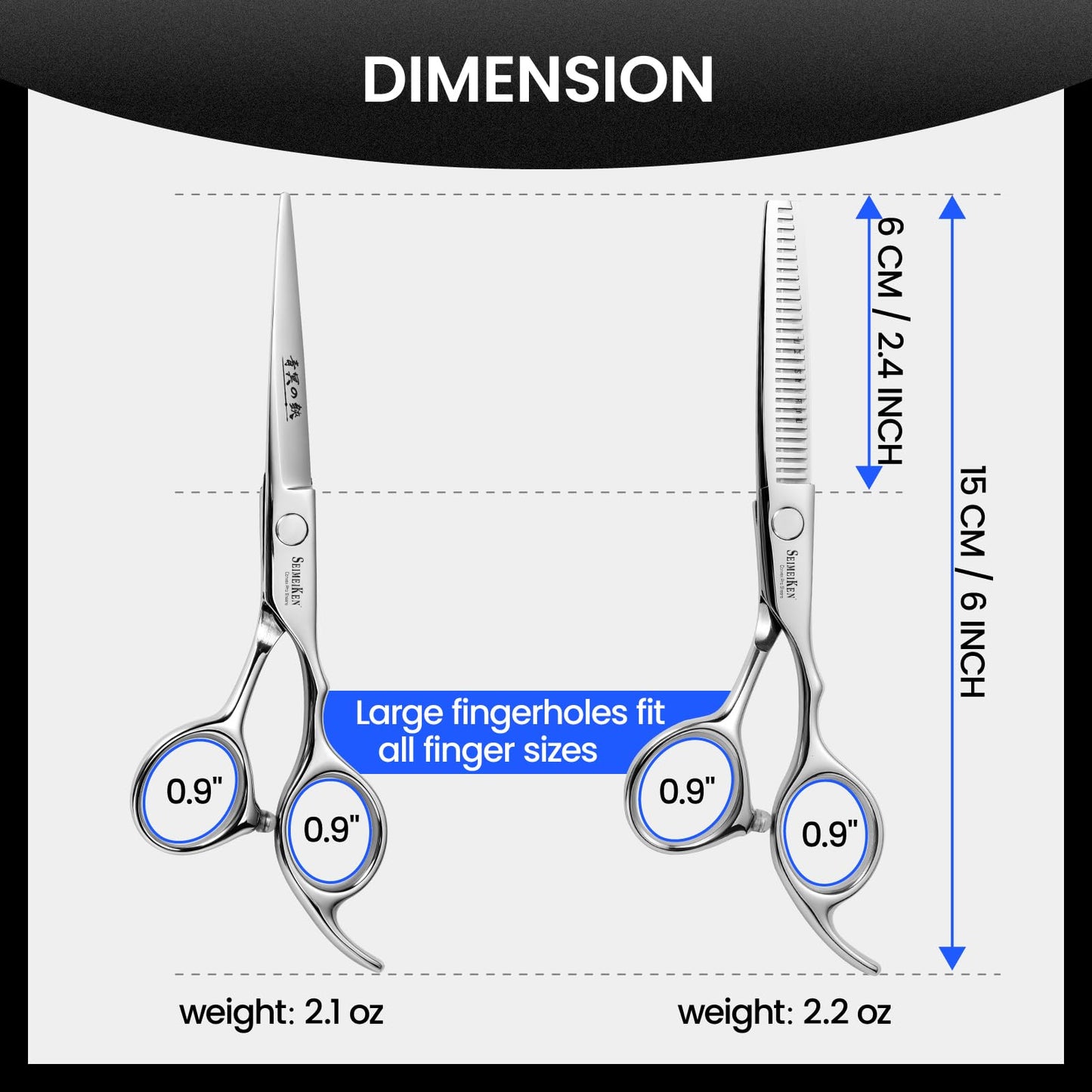 SEIMEIKEN Hair Cutting Scissors Kit – 10PCS Professional Hair Shears Set - 6.0 Inch Haircut Scissors - Hairdressing Shears Thinning Scissors for Salon & Home Use