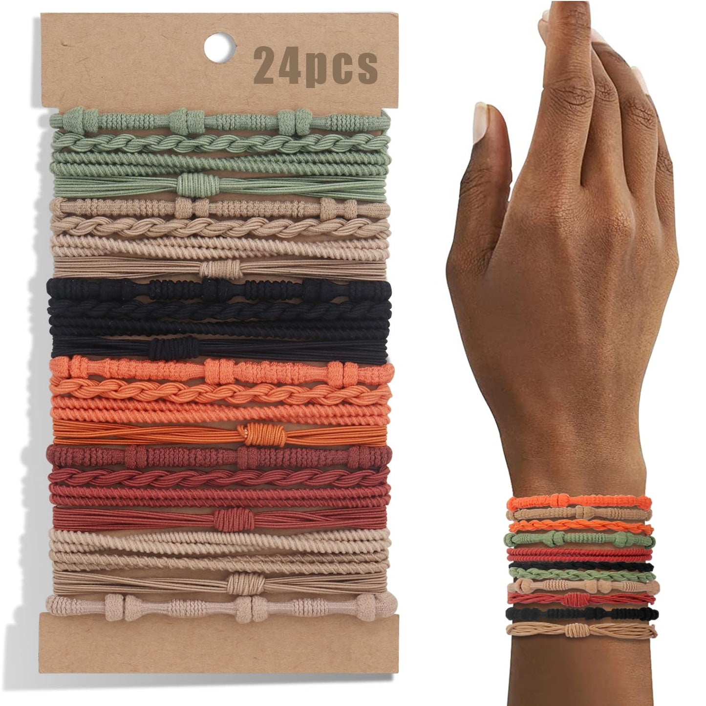 25 Pcs Hair Tie Bracelets - Stylish Boho Hair Ties for Women | No Damage Ponytail Holders in 6 Trendy Colors