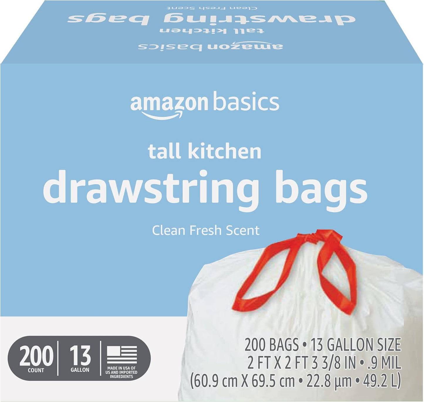 Tall Kitchen Drawstring Trash Bags - Sturdy & Tear Resistant | 13 Gallon, Unscented, 120 Count