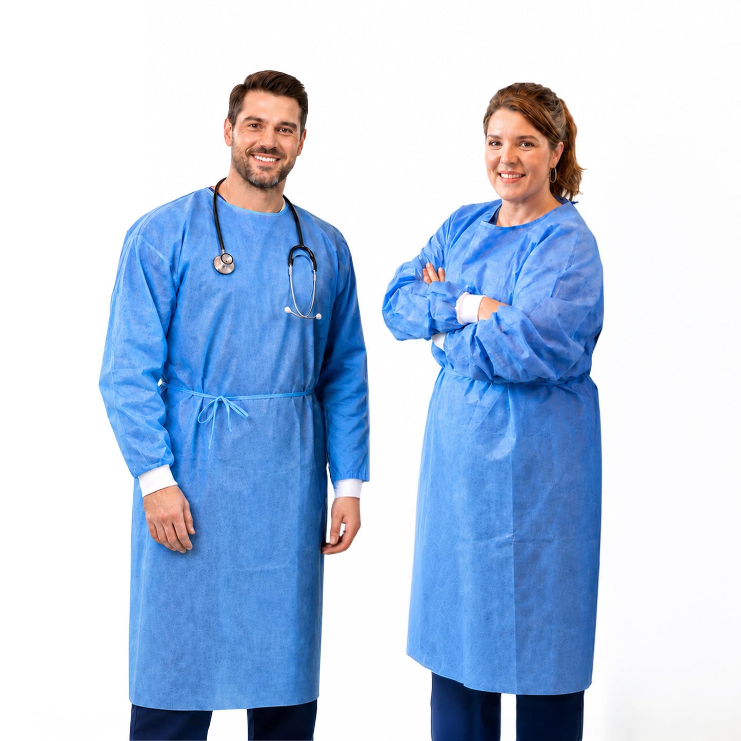 Disposable PPE Isolation Medical Gowns 10-Pack – Level 2, Full Back Coverage, Double Tie Closure, SMS 35g Material, Knit Cuffs, Unisex, Professional Blue for Healthcare & Lab Use