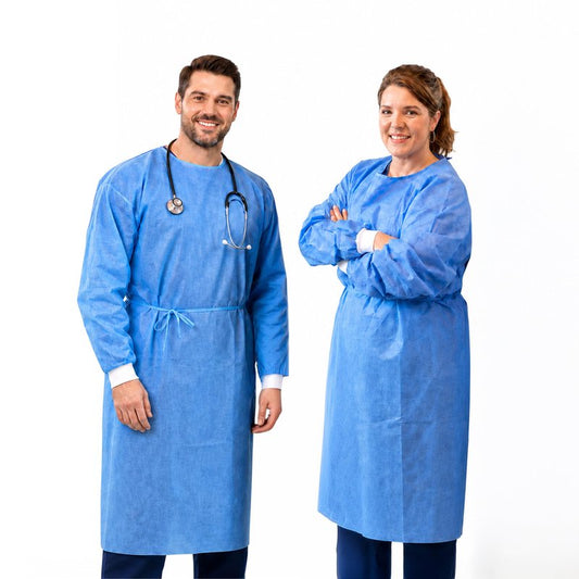 Disposable PPE Isolation Medical Gowns 10-Pack – Level 2, Full Back Coverage, Double Tie Closure, SMS 35g Material, Knit Cuffs, Unisex, Professional Blue for Healthcare & Lab Use