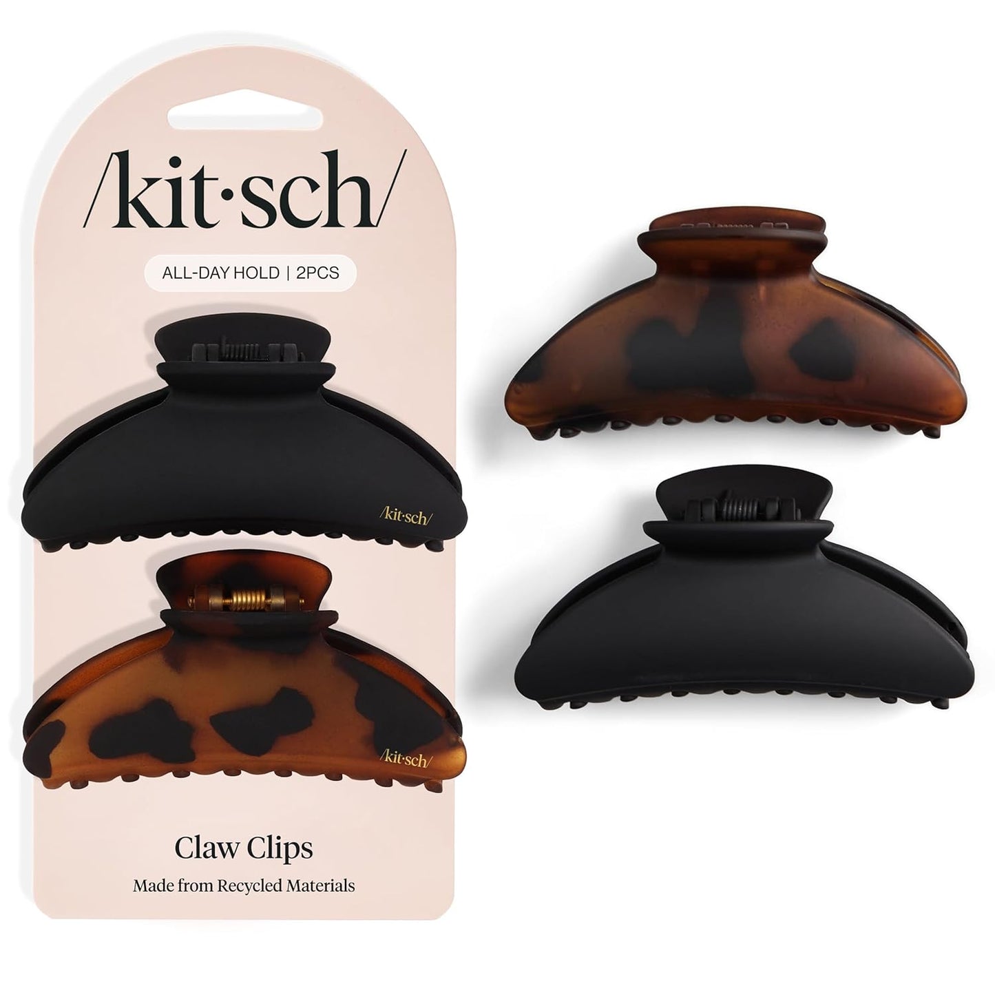 Large Hair Clips for Women - Fashionable Matte Plastic Loop Hair Claw Clips | Easy-Grip Design | Tortoise & Black, 2 Pcs