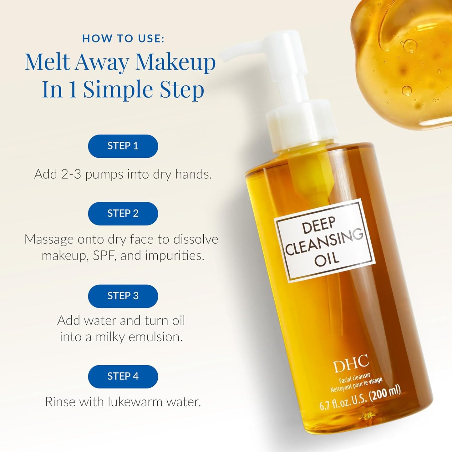 DHC Deep Cleansing Oil - Makeup Remover for All Skin Types | 4.1 fl. oz. Residue-Free Formula