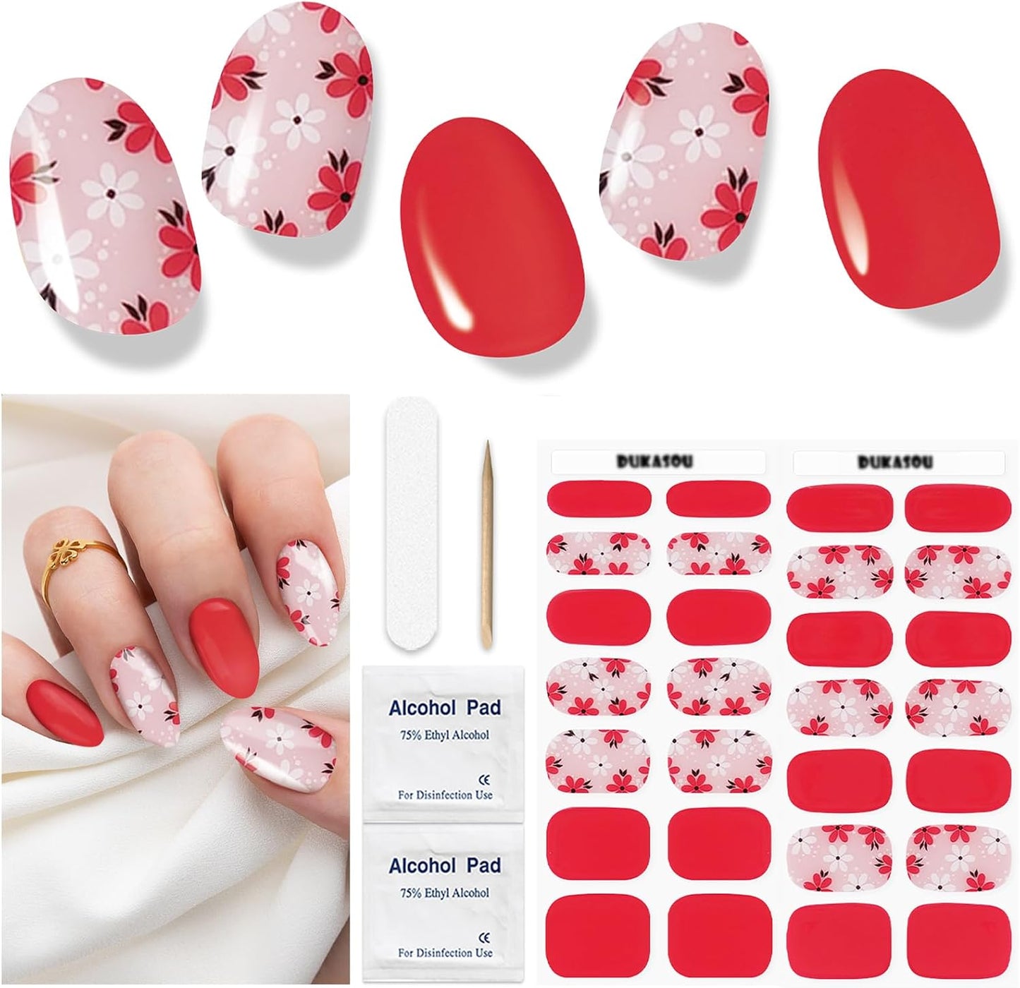 Gel Nail Strips - Semi-Cured UV Nail Stickers for Long-Lasting Manicure | 28 Pcs Light Blue