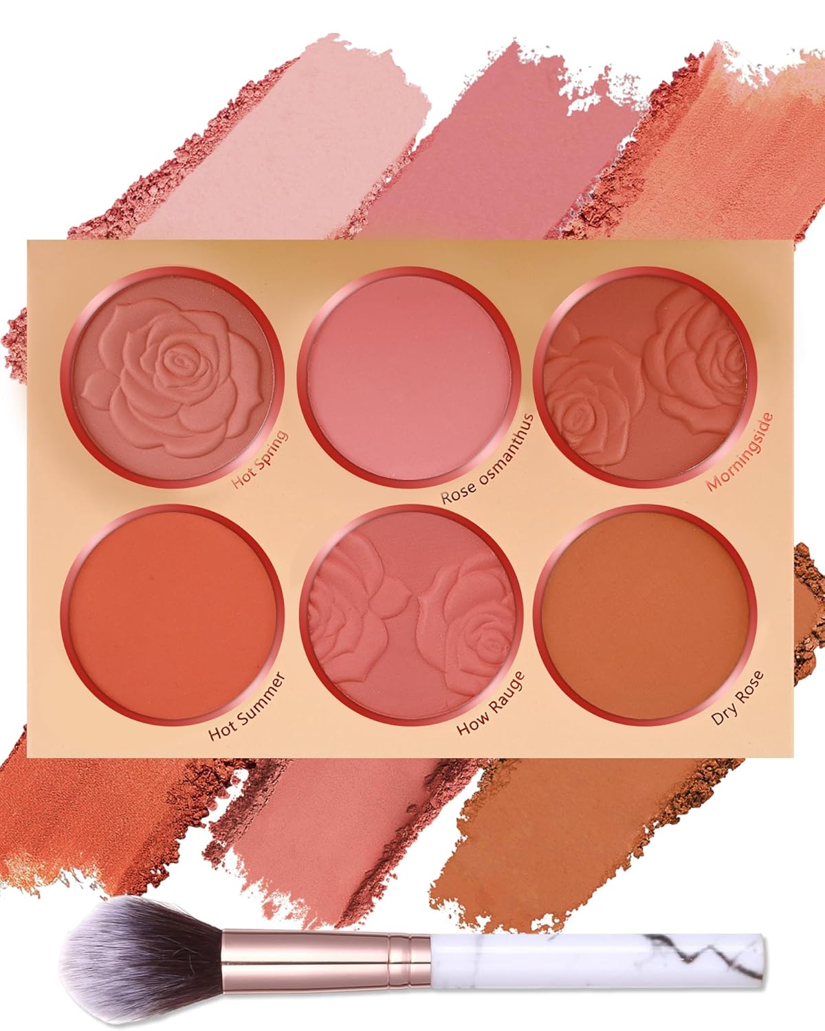 Matte Face Blush Palette - 6 Color High Pigment Mineral Blusher | Blendable Contour Powder for Long-Lasting Cheek Color