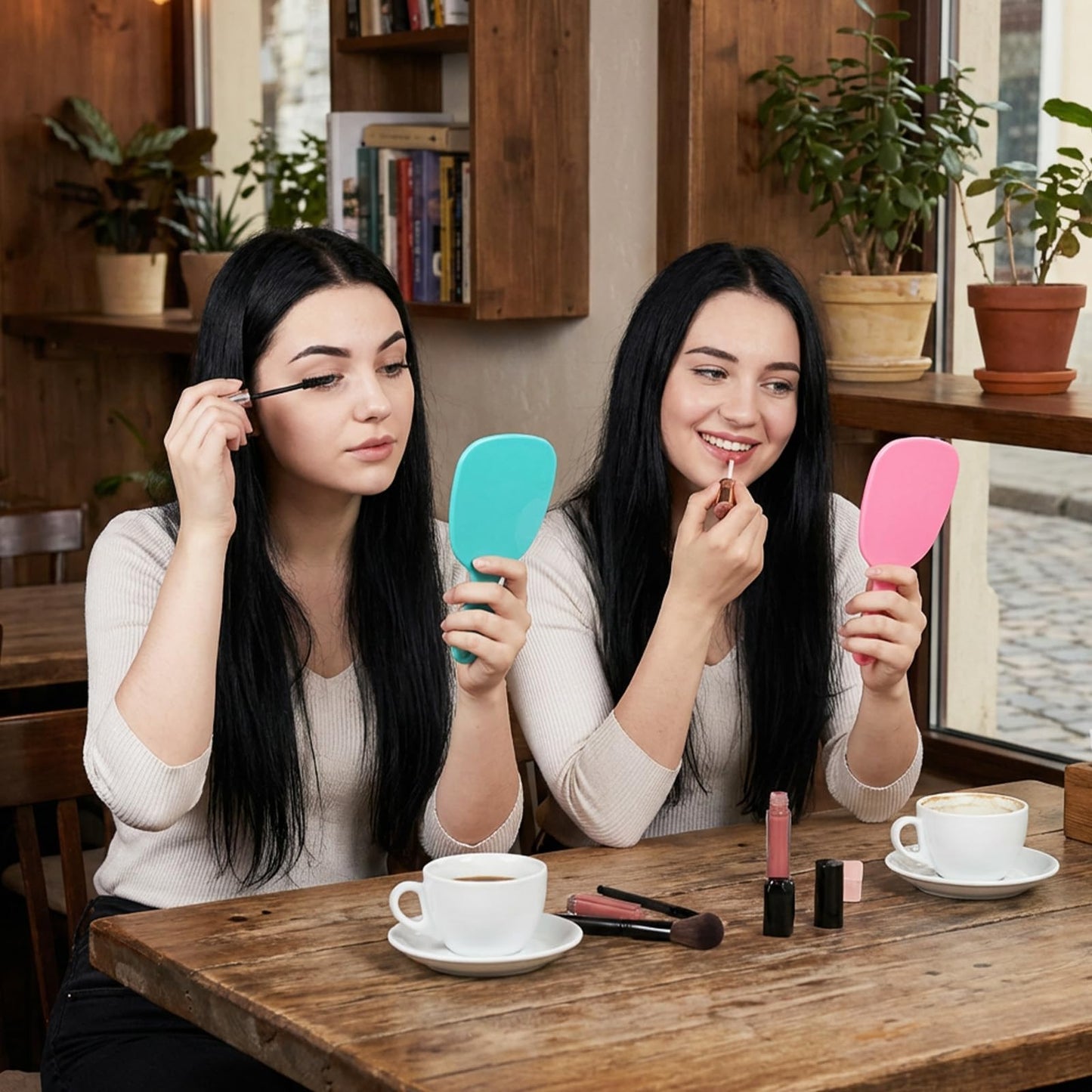 Twisina 4Pcs Small Hand Mirror with Handle Compact Travel Hand Held Mirrors for Women Girl DIY Crafts Classroom Party Favors Home Travel Camping Daily