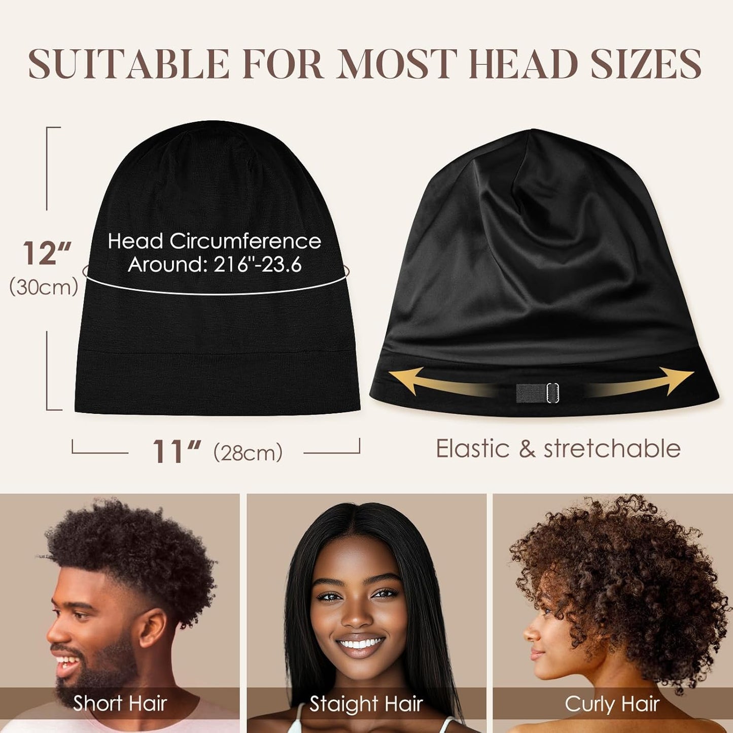 LULUSILK 100% Mulberry Silk Bonnet - Anti-Frizz Sleep Cap for Curly Hair | Black, Single Pack