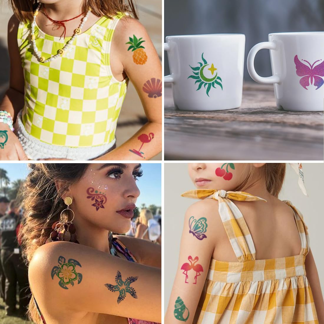 CHARLENT Glitter Temporary Tattoos for Aloha Party Decoration