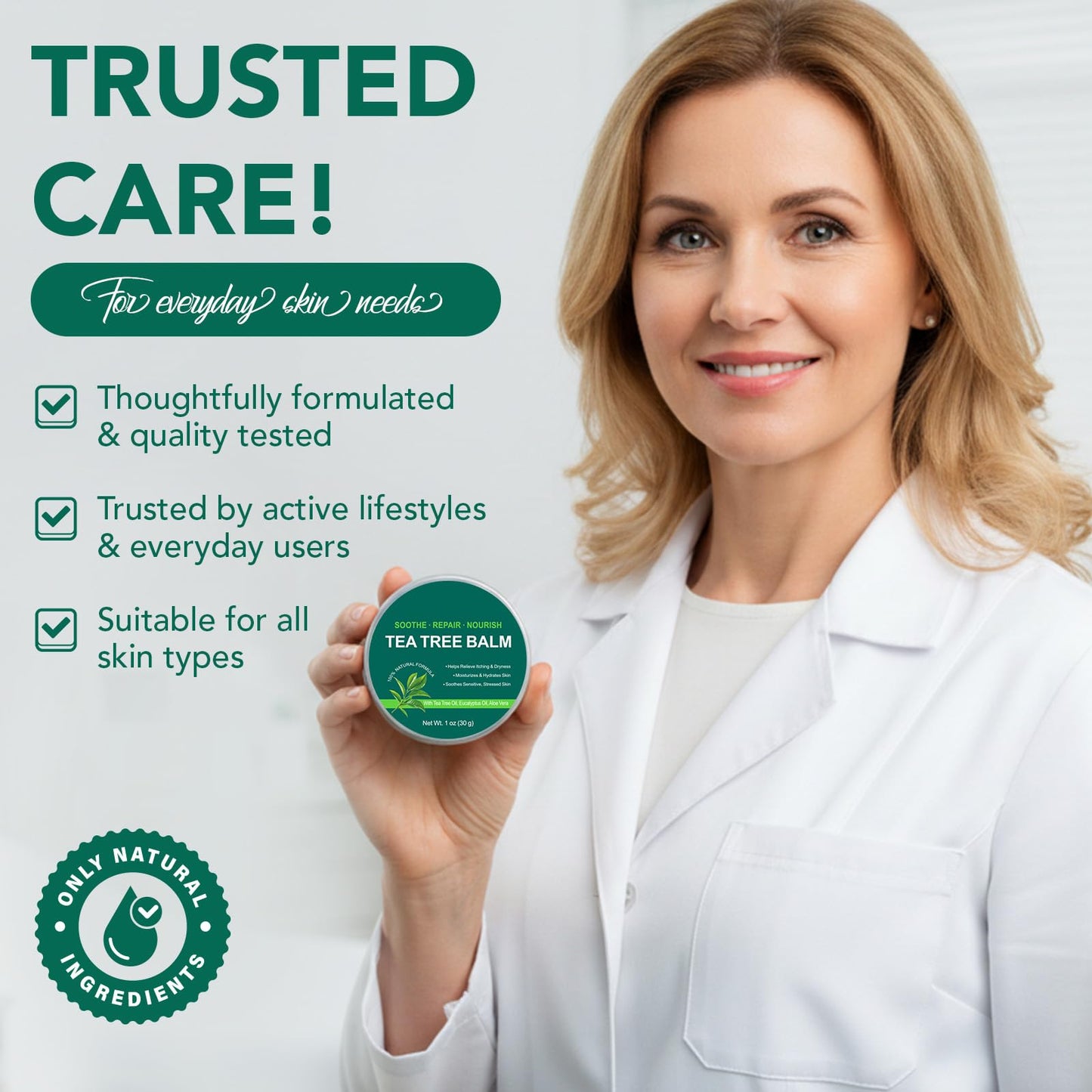bnHUlMXw Tea Tree Oil Balm,Tea Tree Oil for Skin,Dry Itchy Skin & Rash Relief, Athlete’s Foot & Dry Feet Itching, Jock Itch, Chafing, Bug Bites,Natural Formula,Effective & Safe for All Ages