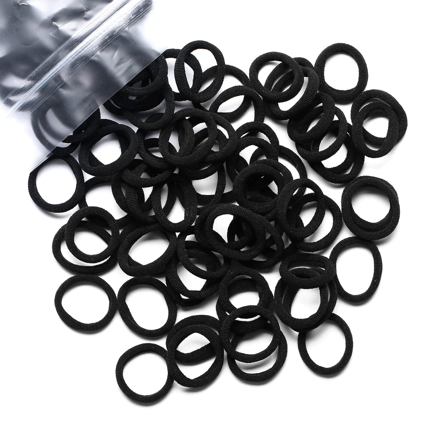 Mini Hair Ties - 100 Pcs Seamless Black Soft Elastics | No Damage Ponytail Holders