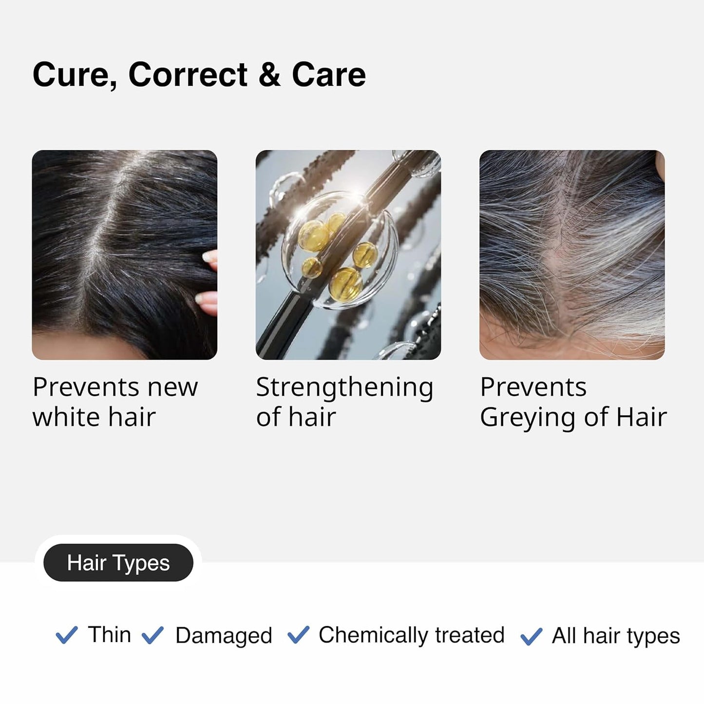 Cureskin Anti Grey Hair Serum - Gradually Restores Natural Hair Color | Peptide-52 & Acetyl Tyrosine | 15-Day Supply