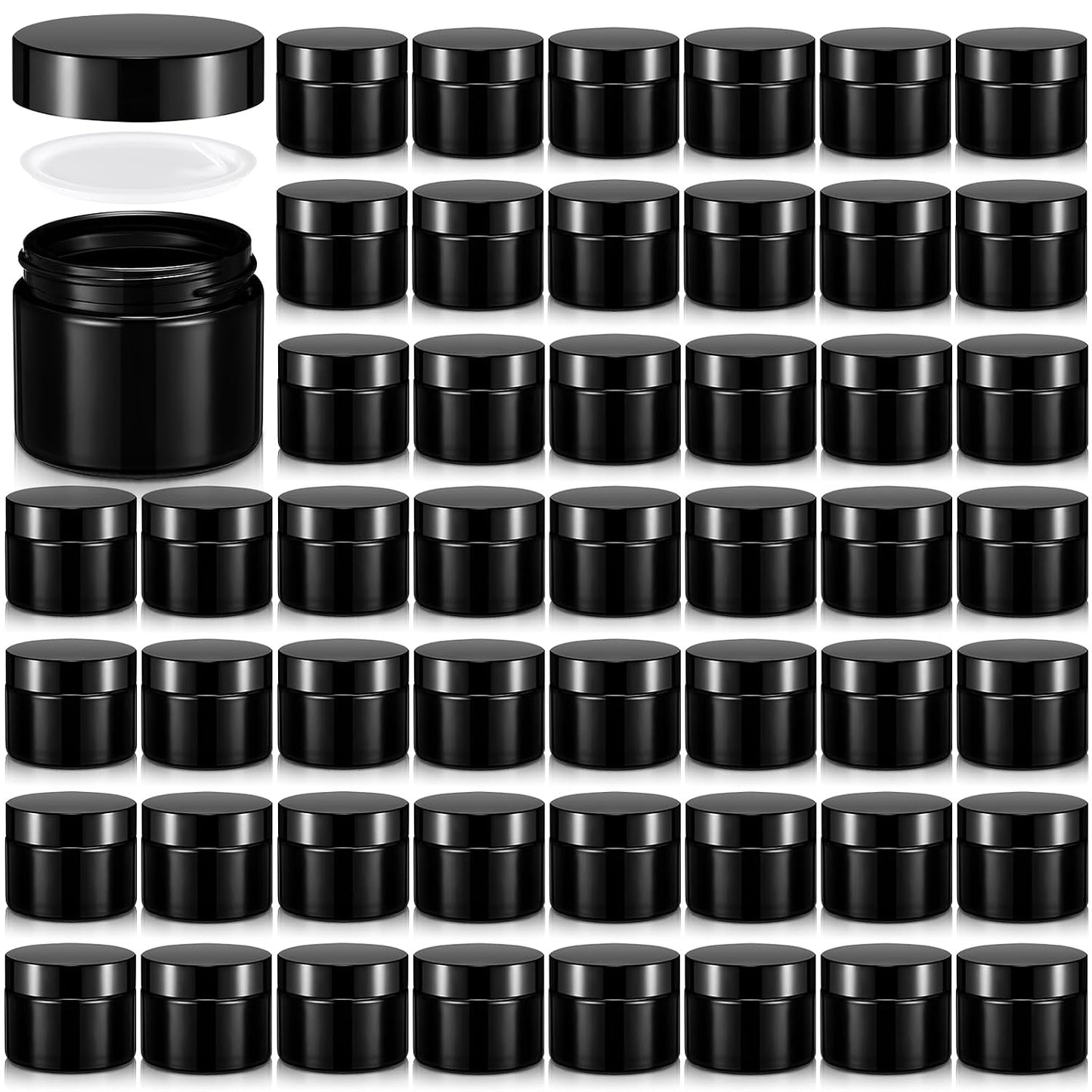 32 Pcs 2 oz Glass Jars - Leakproof Travel Size Cosmetic Containers for Makeup, Creams & DIY (Pea Green)