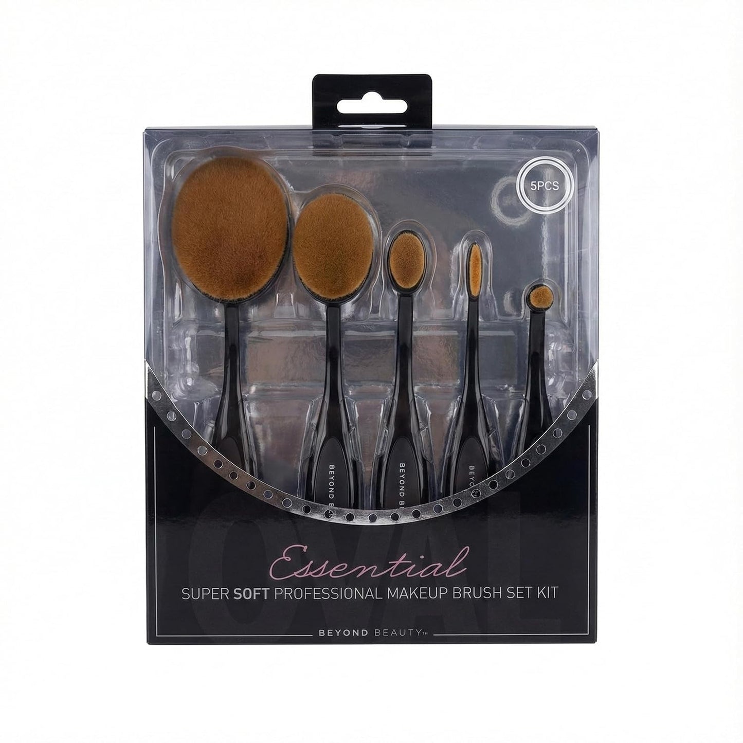 Beyond Beauty Oval Makeup Brush Set - 5-Piece Super Soft Synthetic Brushes for Flawless Foundation, Contour & Eye Makeup