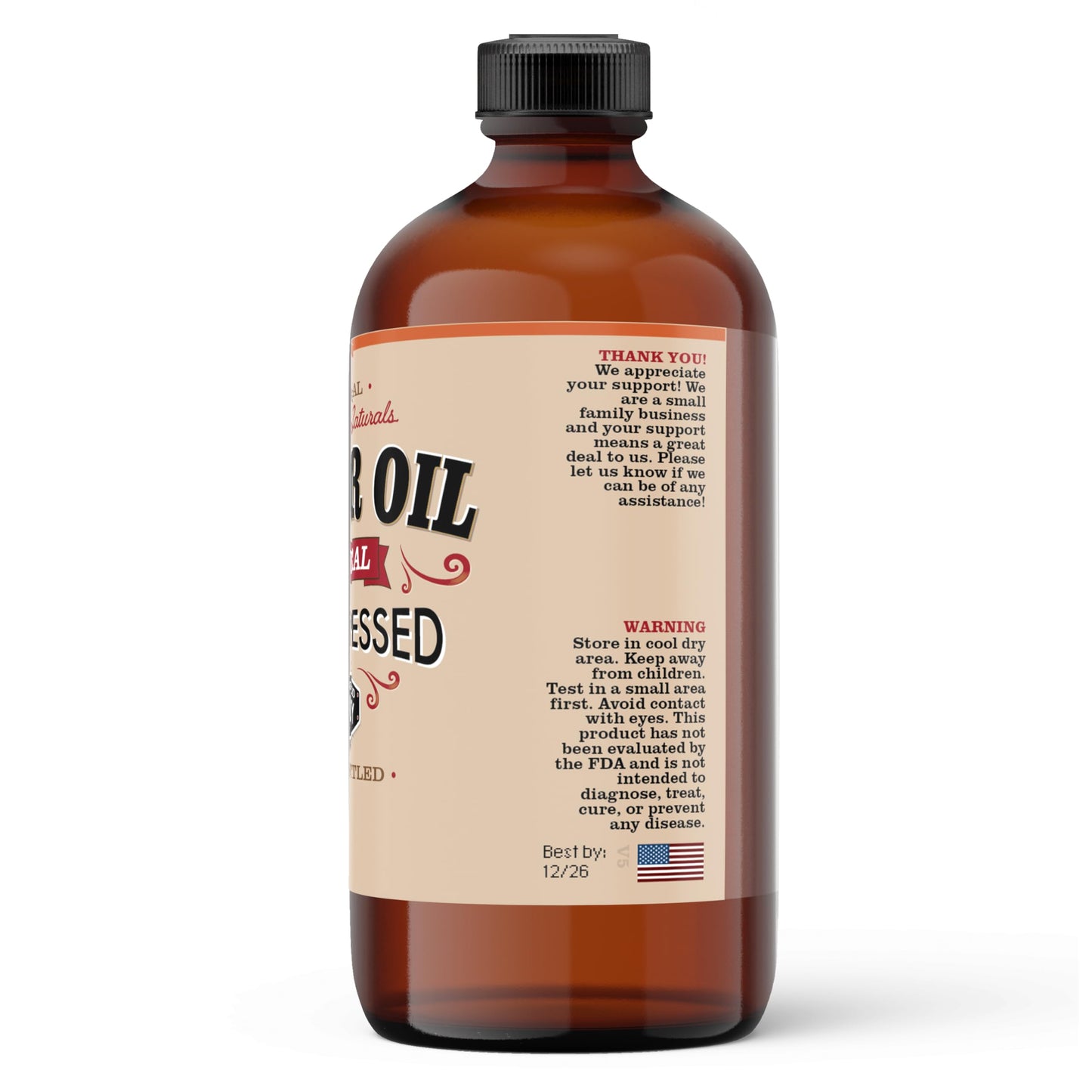 Creekwood Naturals Castor Oil, 100% Pure Cold Pressed Hexane Free, In Glass Bottle