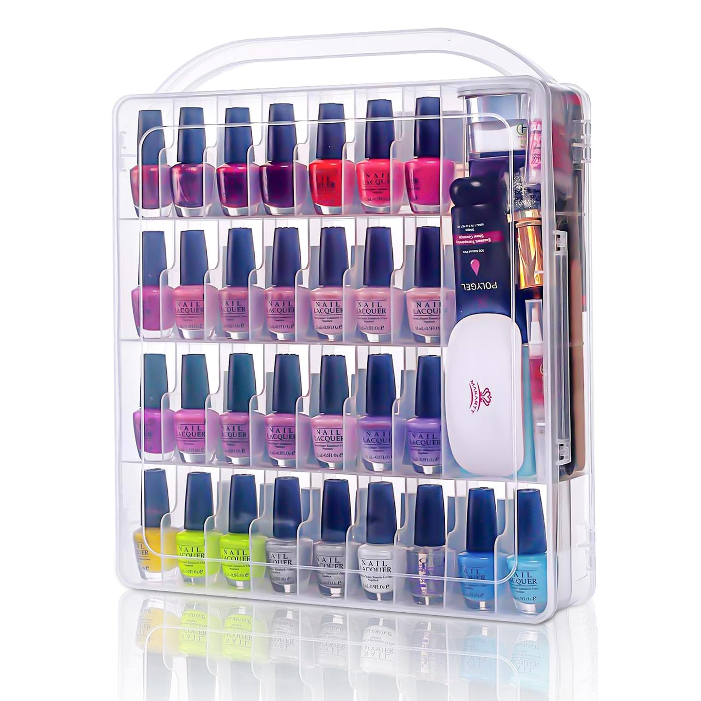 Makartt Nail Polish Organizer - Clear Holder for 48 Bottles | Portable Gel Case with 8 Adjustable Dividers
