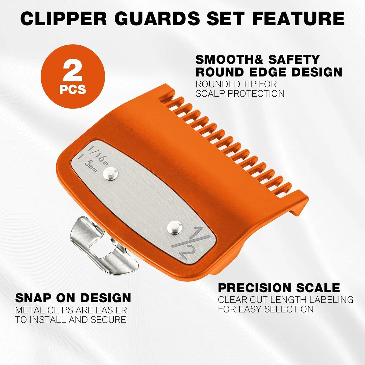 Clipper Guards Set - 2 Pack Compatible with Wahl 1/2 Hair Clipper | Metal Guide Combs for Barbers & Stylists - Orange