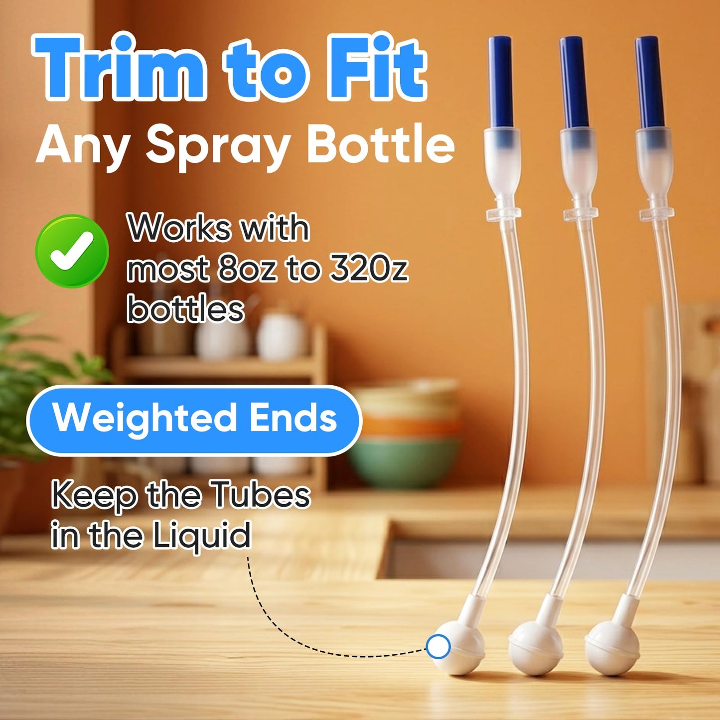 3 Pack Universal Fit 360° Spray Bottle Adapter,4.3in Weighted Tube Replacement，Upside Down Multi-Angle Sprayer Attachment for Kitchen, Garden, Home and Office, Cleaning Solutions