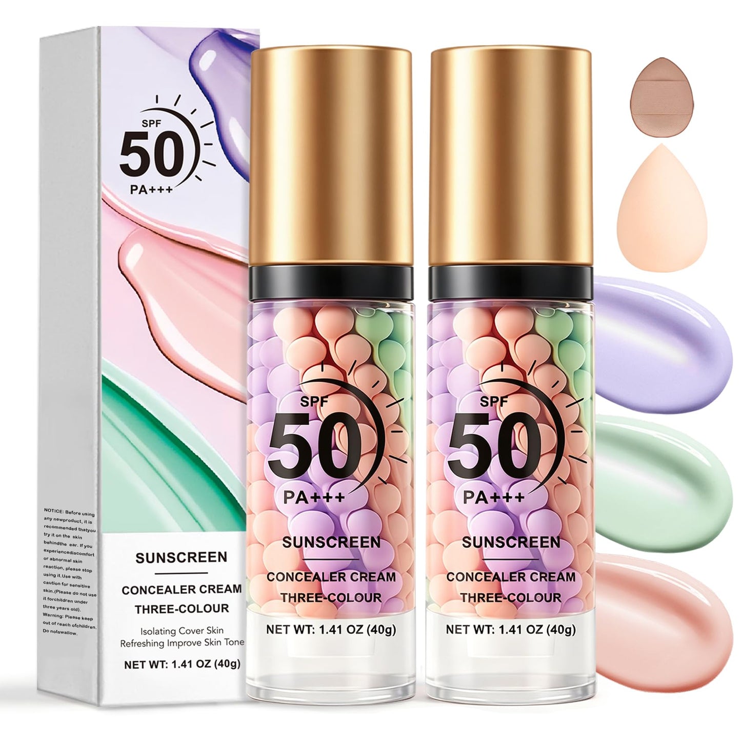 2PCS 3 In 1 Primer for Face Before Makeup SPF 50 Sunscreen with Sponge