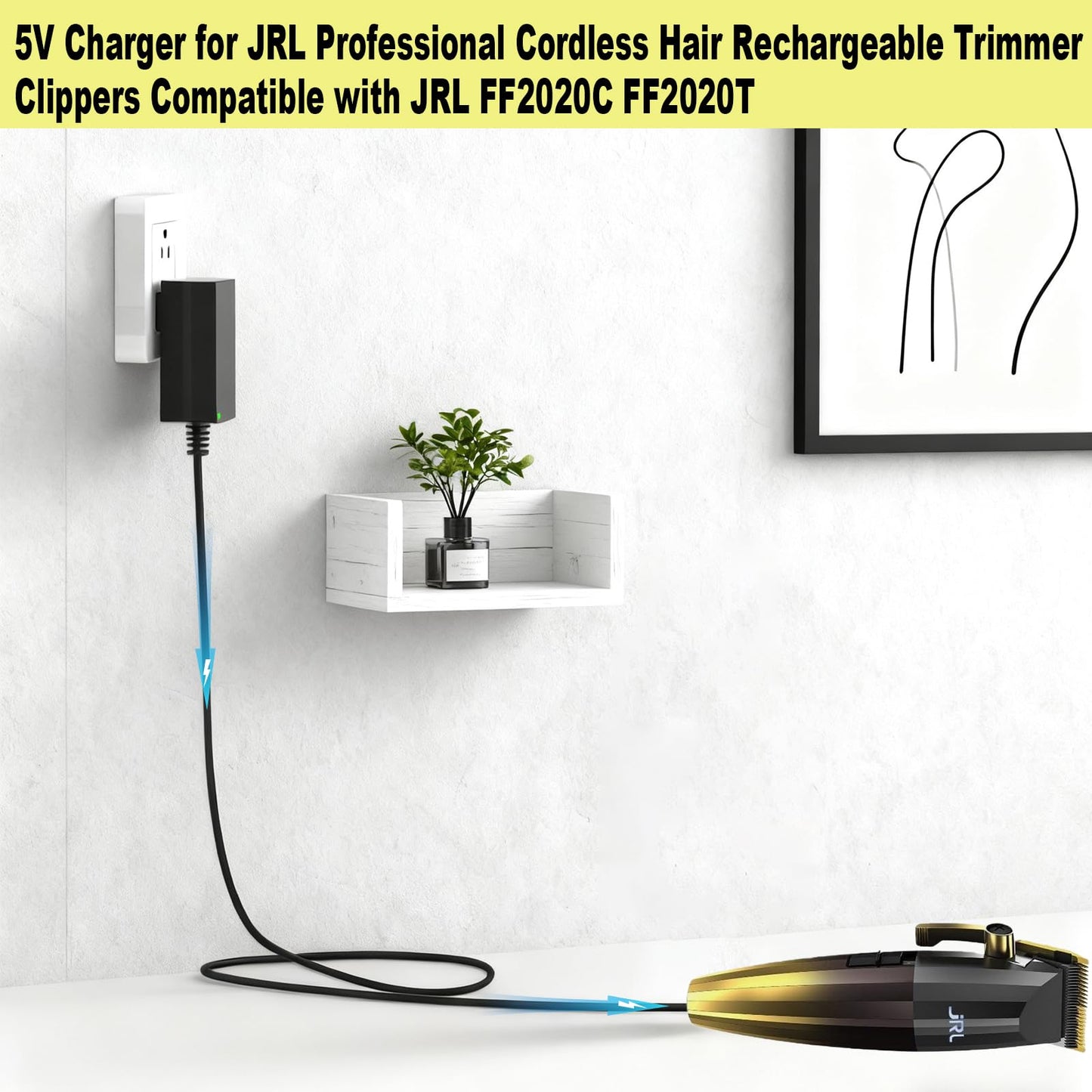 5V Charger for JRL Professional Cordless Hair Rechargeable Trimmer Clippers Compatible with JRL FF2020C FF2020T Power Adapter Cord