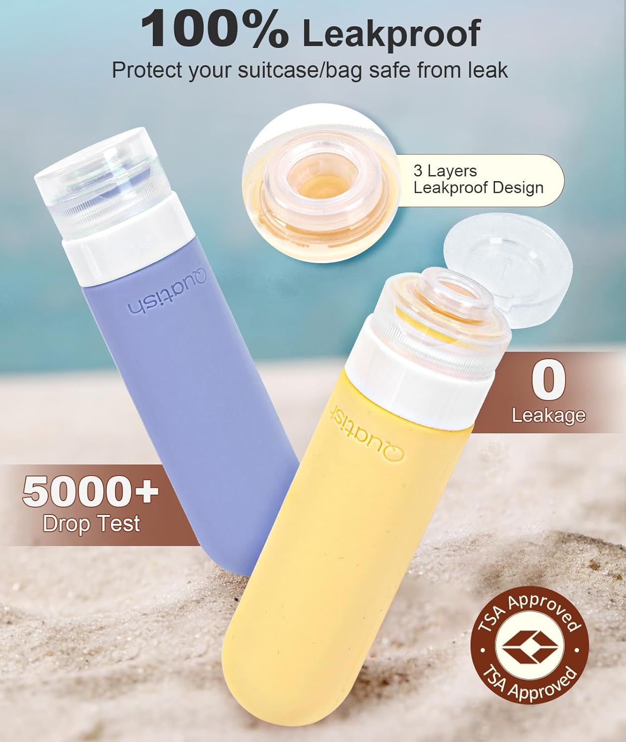 Travel Bottles for Toiletries - Leakproof 3 oz TSA Approved Silicone Containers | 6 Pack, BPA Free, Ideal for Camping
